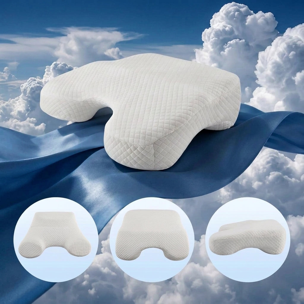 Nester Dream Pillow dimensions, top, back, and side views